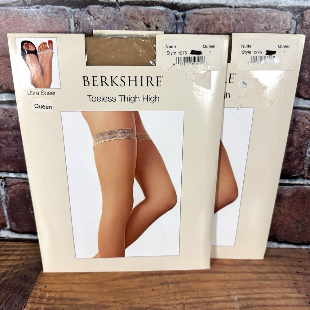 2 Pair Vintage Berkshire Toeless Thigh Highs Queen 1 Nude Ultra Sheer 2008 Lot